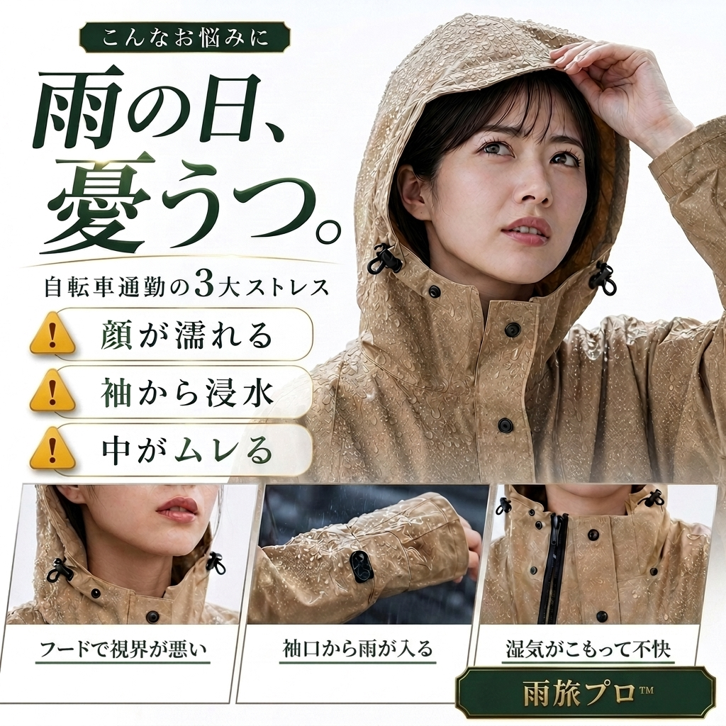 レイングナ プロ™ — 濡れない、ムレない。袖付きレインポンチョ｜耐水圧10,000mm・着脱バイザー・自転車通勤