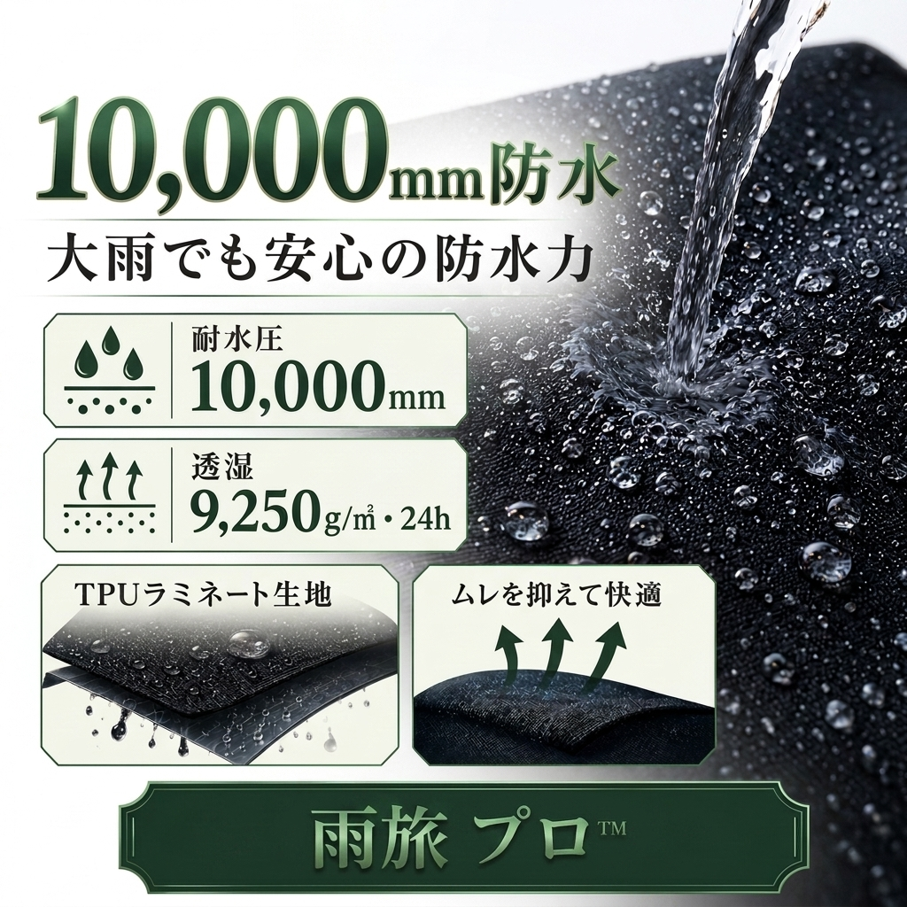 レイングナ プロ™ — 濡れない、ムレない。袖付きレインポンチョ｜耐水圧10,000mm・着脱バイザー・自転車通勤