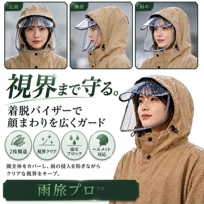 レイングナ プロ™ — 濡れない、ムレない。袖付きレインポンチョ｜耐水圧10,000mm・着脱バイザー・自転車通勤